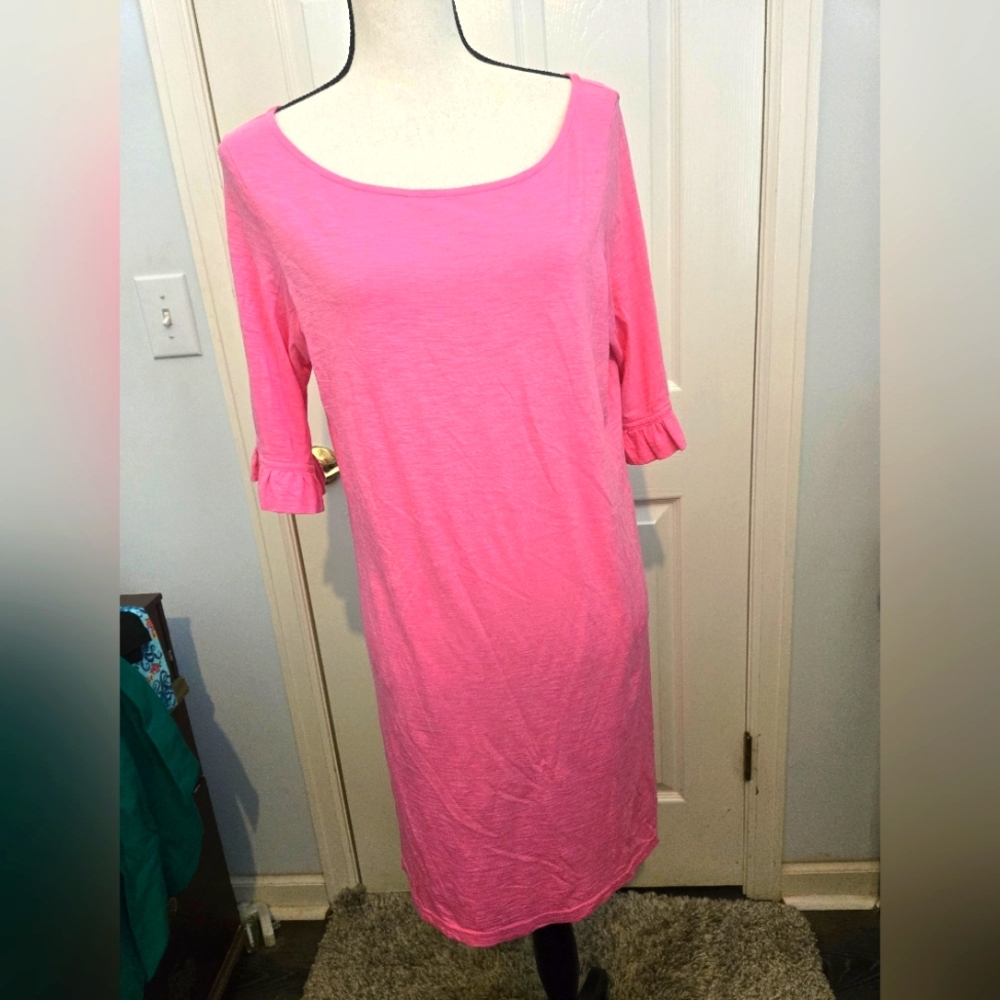 Lilly Pulitzer Somerset Dress Pink Ruffle Sleeve Pima Cotton Size Large. EUC $35
